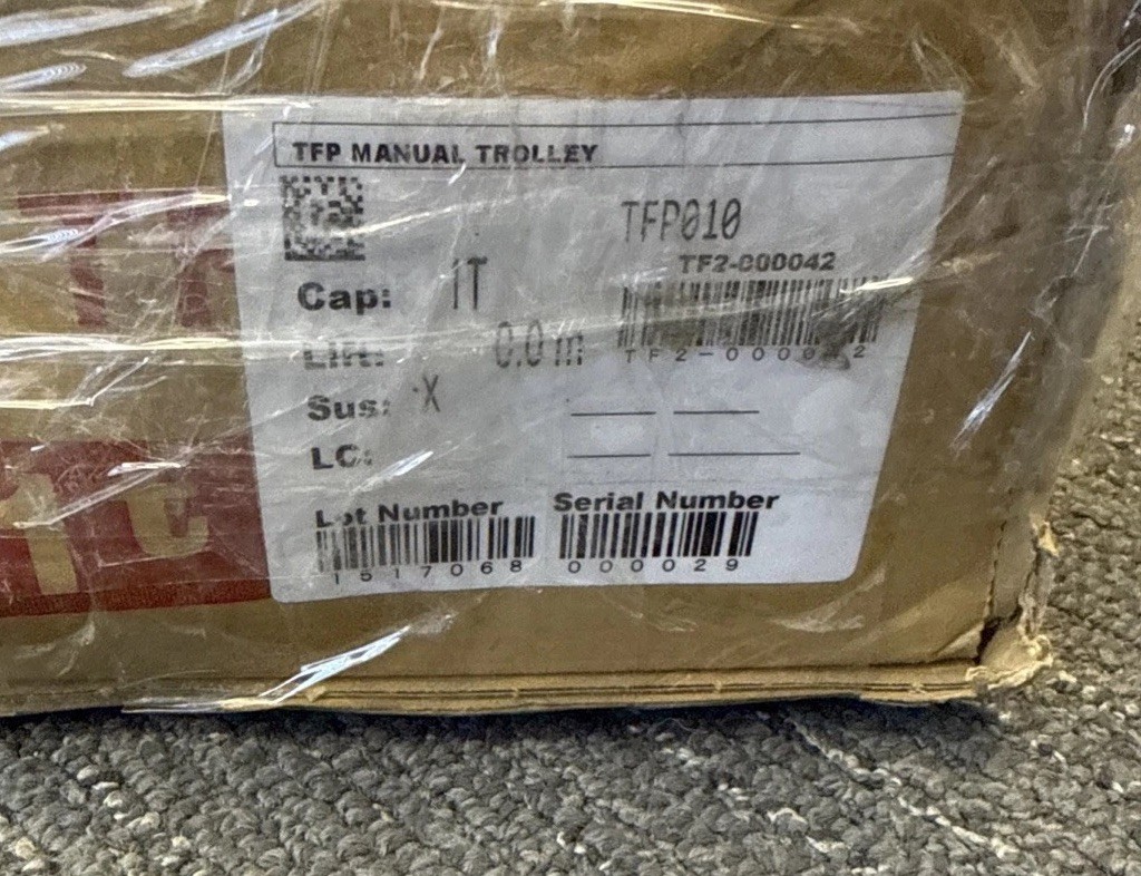 Harrington PTF2010 Push Trolley, 2000 Lb/ 1 Ton, 2 9/32 in – 5 in Beam Flange Wd