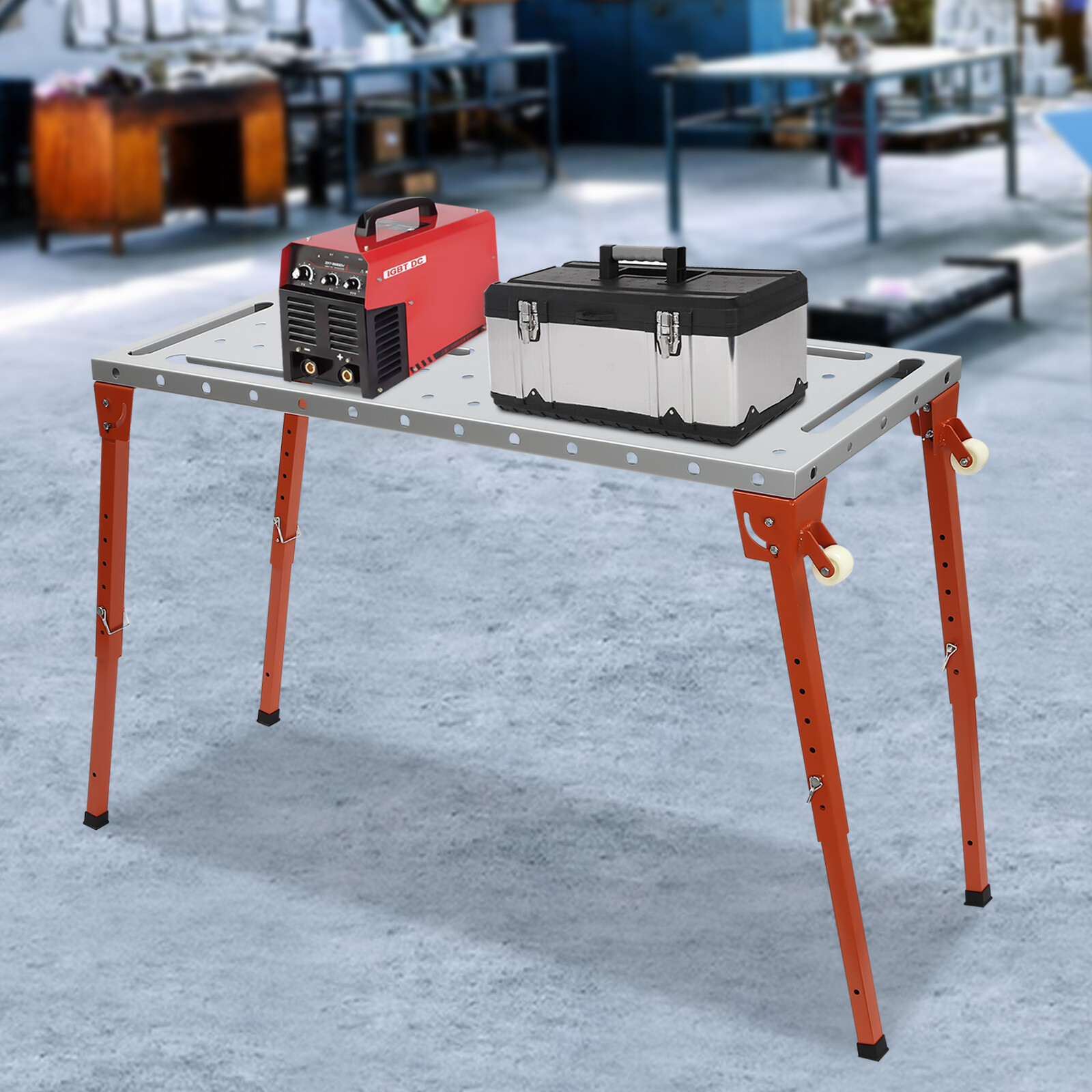 Welding Table 46″ x 18″ 1000LBS Folding Workbench Adjustable Height 13-21inch