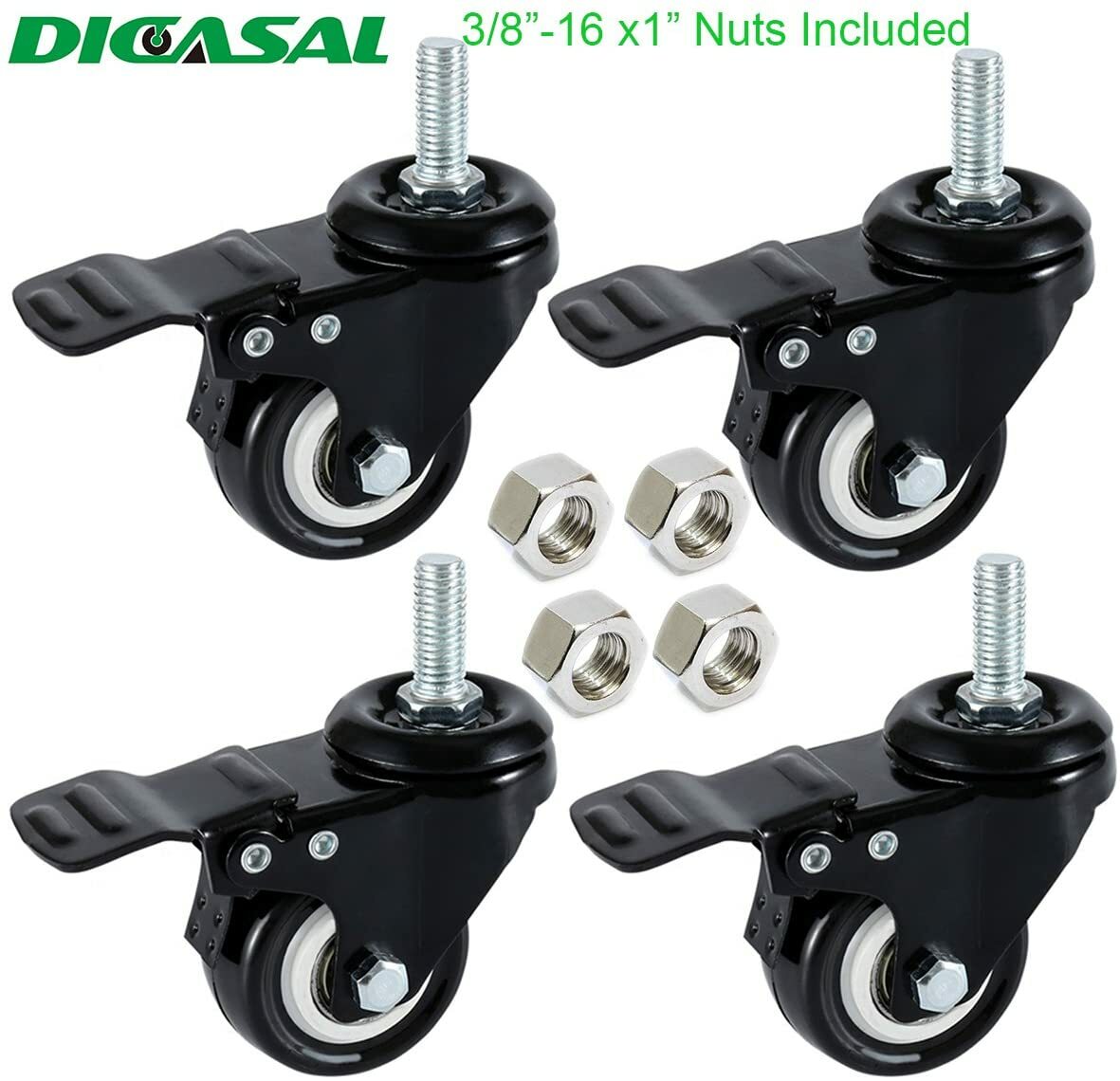 DICASAL 1″ Stem Casters, Heavy Duty Swivel Stem Casters PU Foam Quite Mute