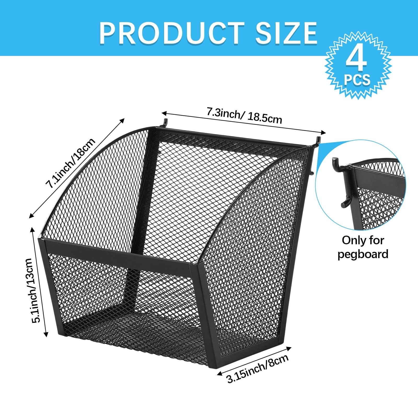 4 Pack Pegboard Baskets Metal Wire Storage Basket Hanging Wall Mount Bins Con…