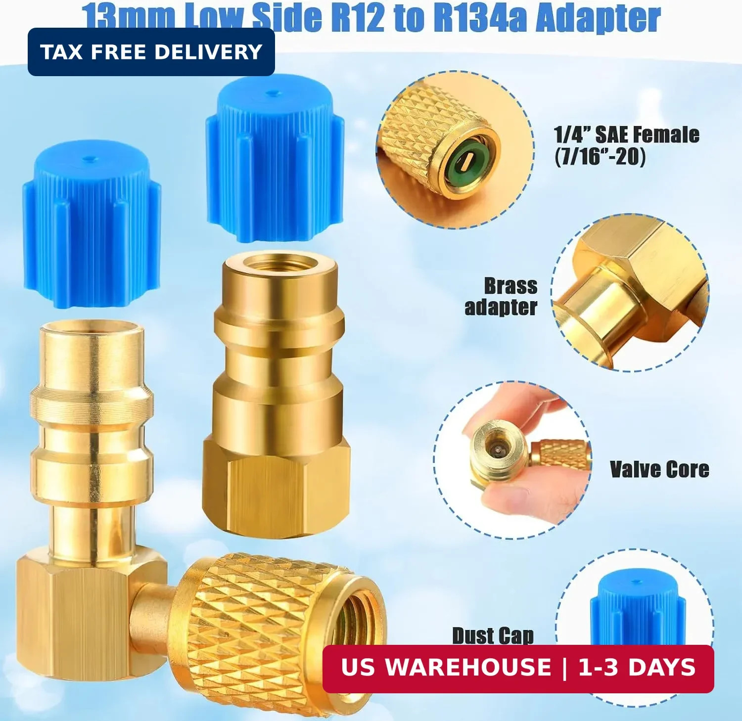 R12 to R134A AC Fitting Conversion Adapter Kit, Quick Coupler Valve A/C 9