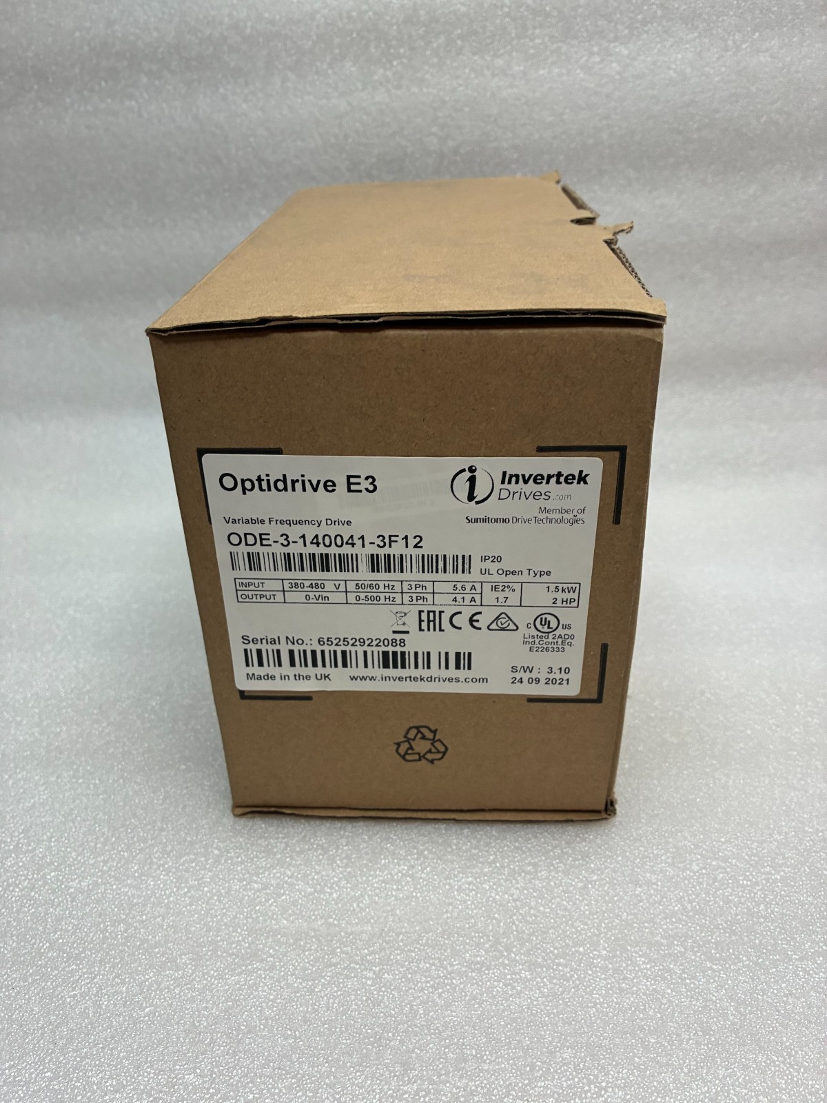 Invertek ODE-3-140041-3F12 Optidrive E3 VFD 2HP 1.5kW 380-480V 3PH NIB