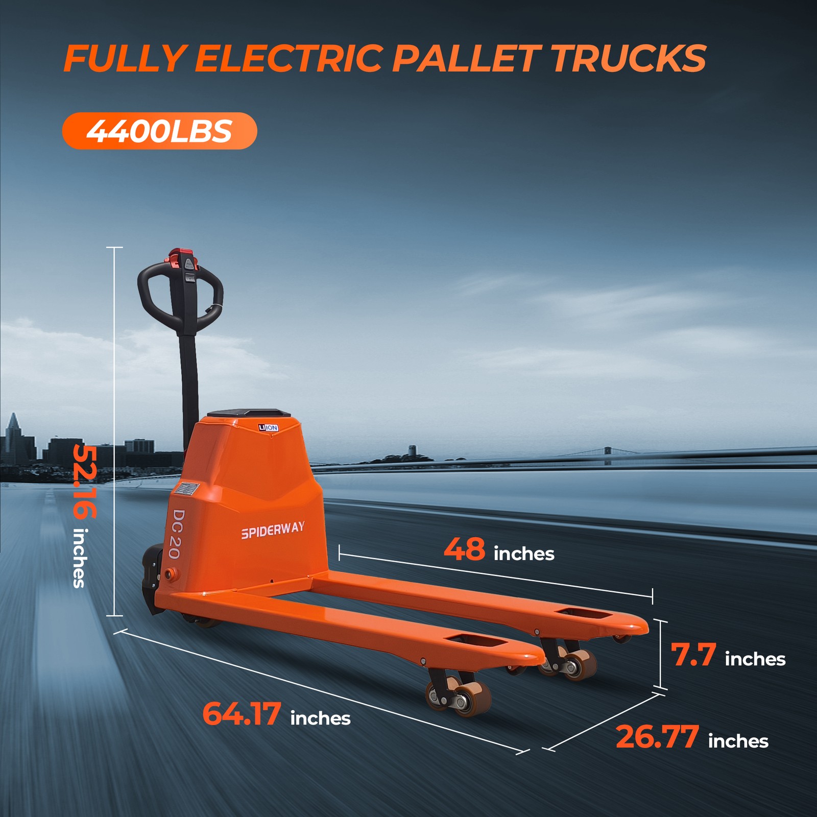 4400LBS Fully Electric Pallet Jack Truck Powered Lithium Battery 48″ x 27″ Forks
