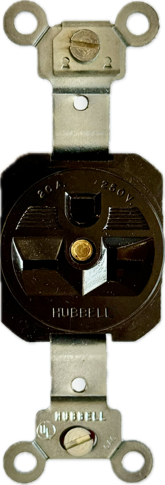 Hubbell 5461 2-Pole 3-Wire 20A 250V AC/DC Electrical Outlet Back and Side Wiring