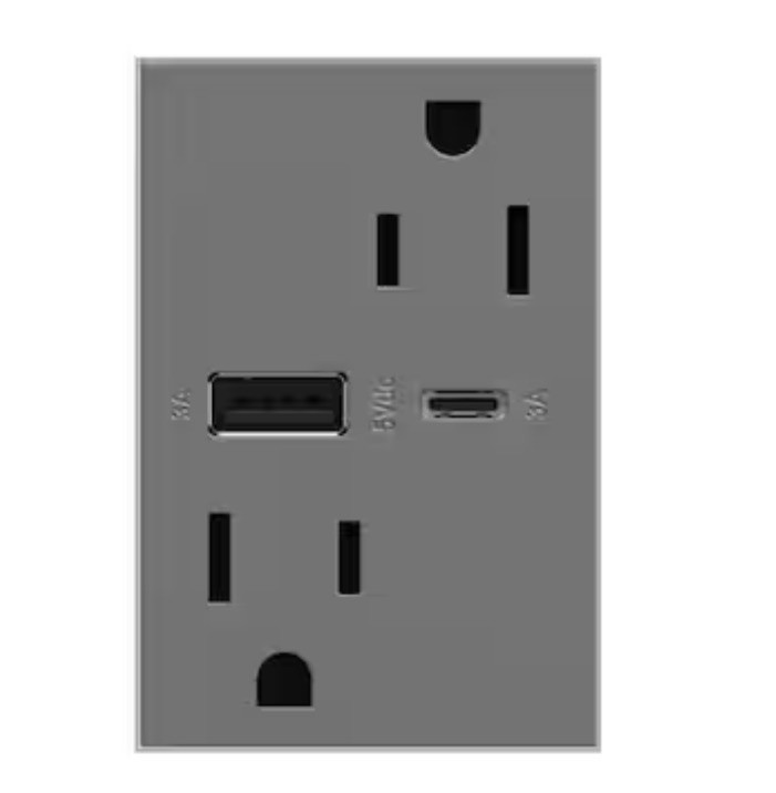 Legrand Adorne Dual USB Plus-Size Outlet Combo, #ARTRUSB156ACM4, Magnesium, New