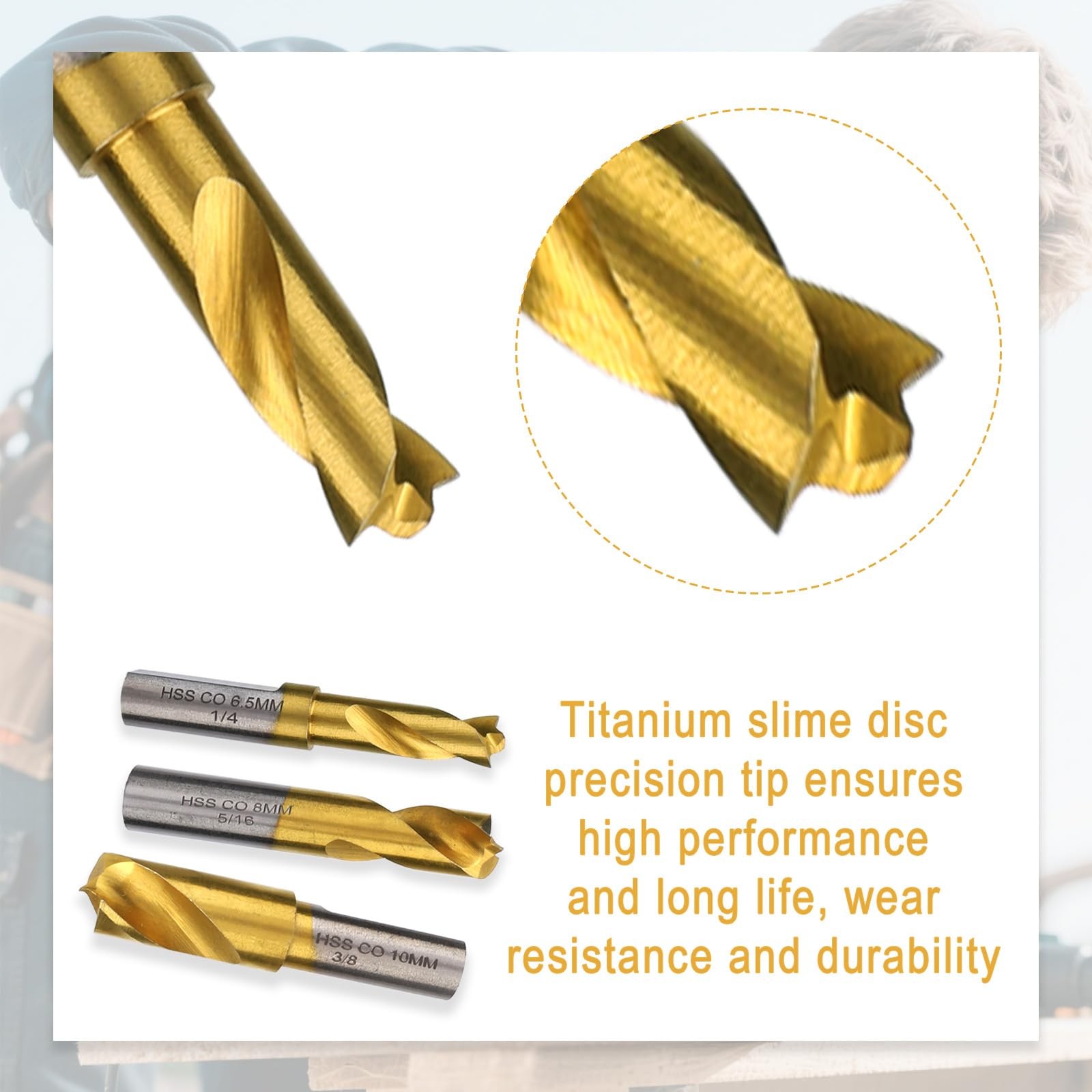 3pcs Spot Weld Drill Bit, High Speed Steel 1/4in,5/16in,3/8in, gold, silver