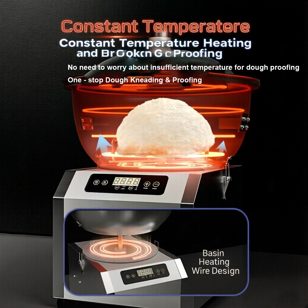 8KG Commercial Dough Mixer Stainless Steel Detachable Basin w/ Heating Function