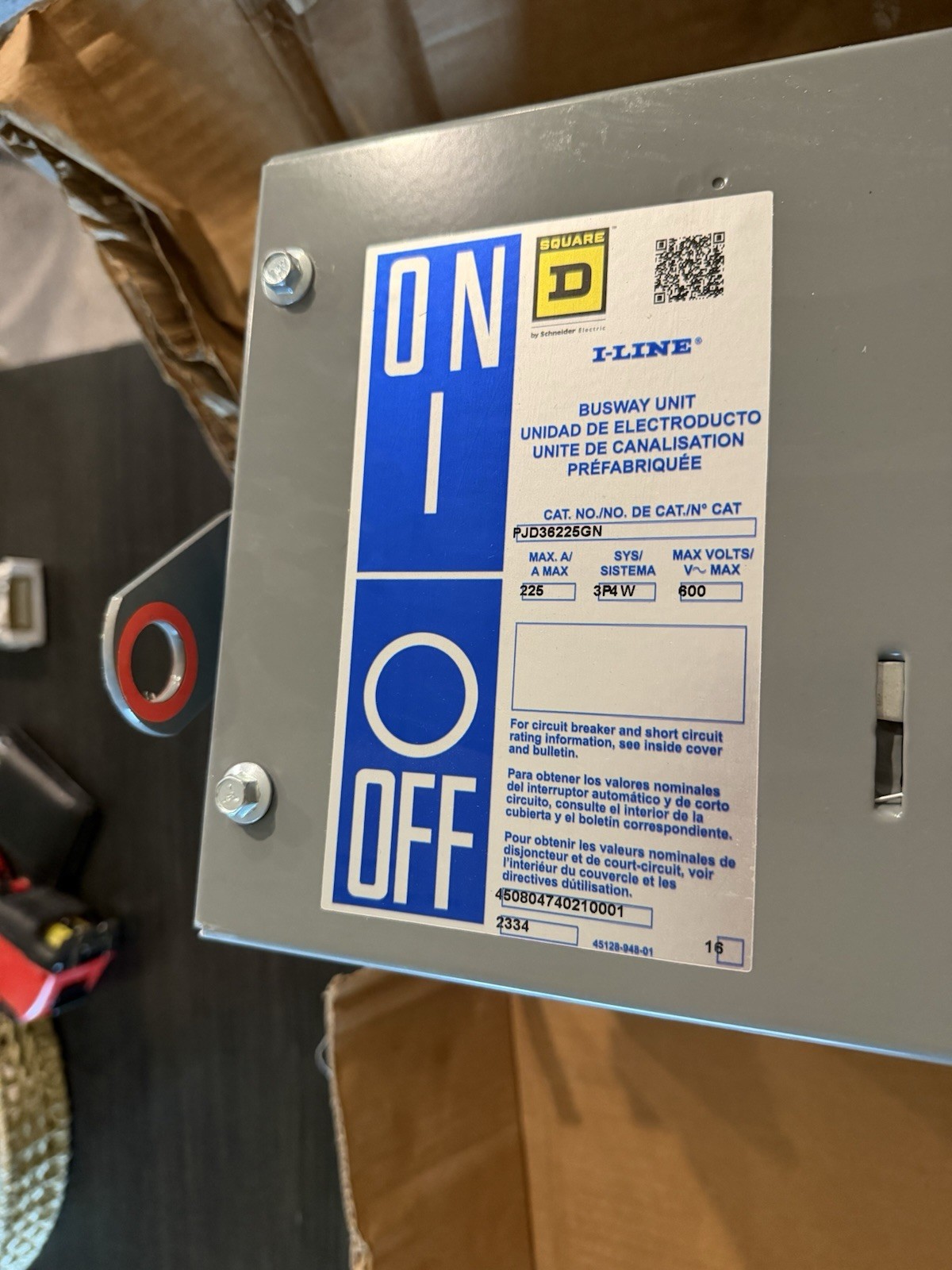 Square D/ Schneider I-Line Busway Plug-in-Unit 225A ,3Phase, 4Wire,600V
