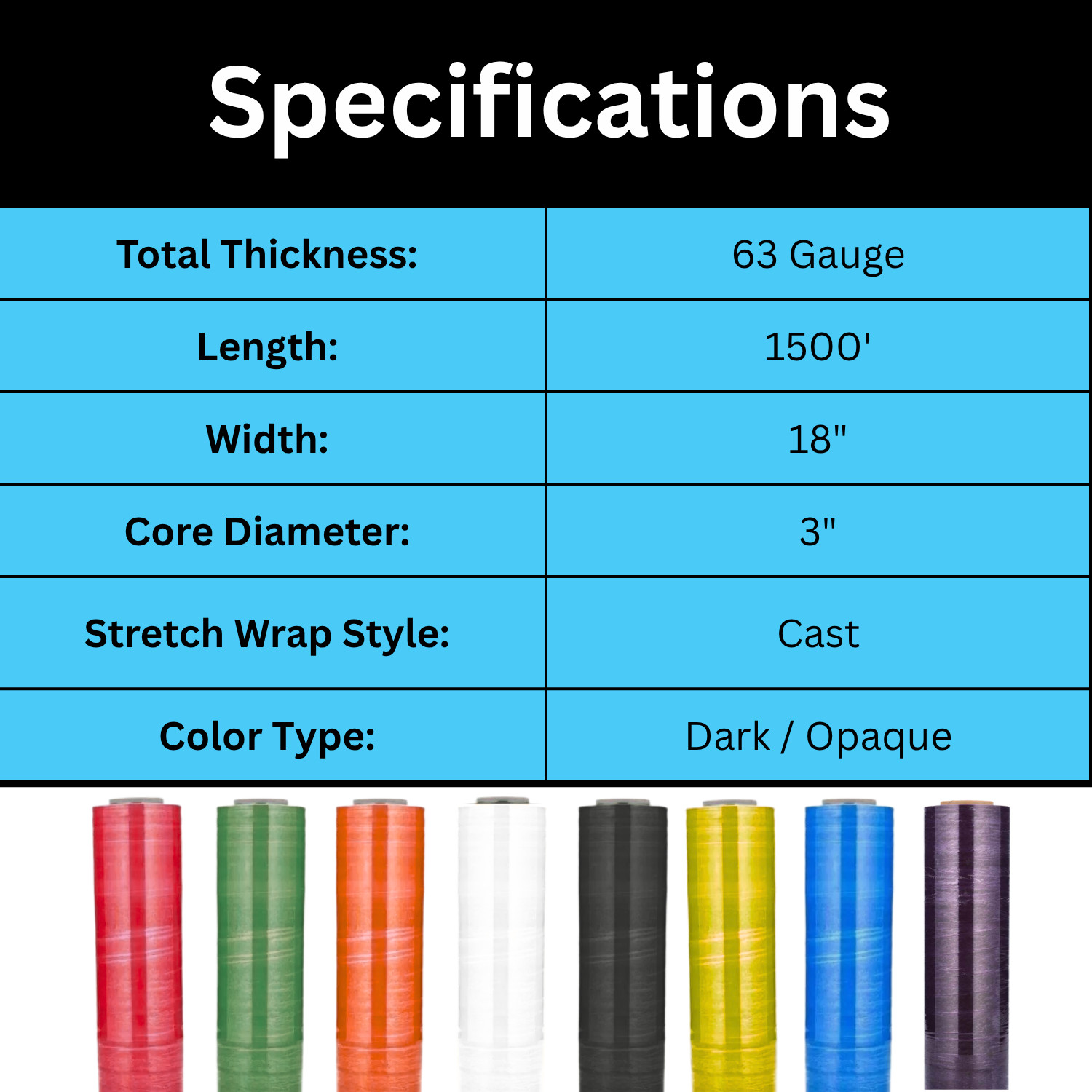 Cast Narrow Stretch Wrap 18″x1500′ 63 Gauge Dark Yellow Hand Shrink Film 4 Rolls