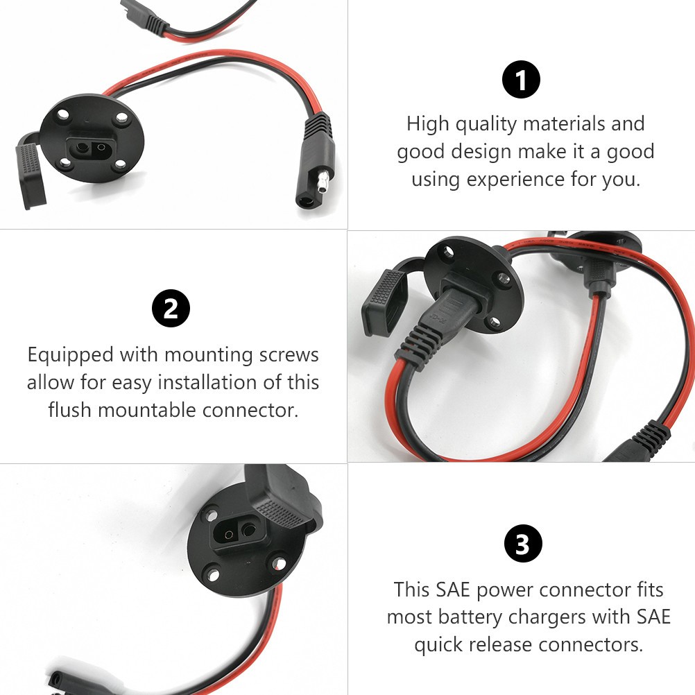 4 Sets Sae Mount Power Plug with Copper Wire Durable ABS Black for Solar