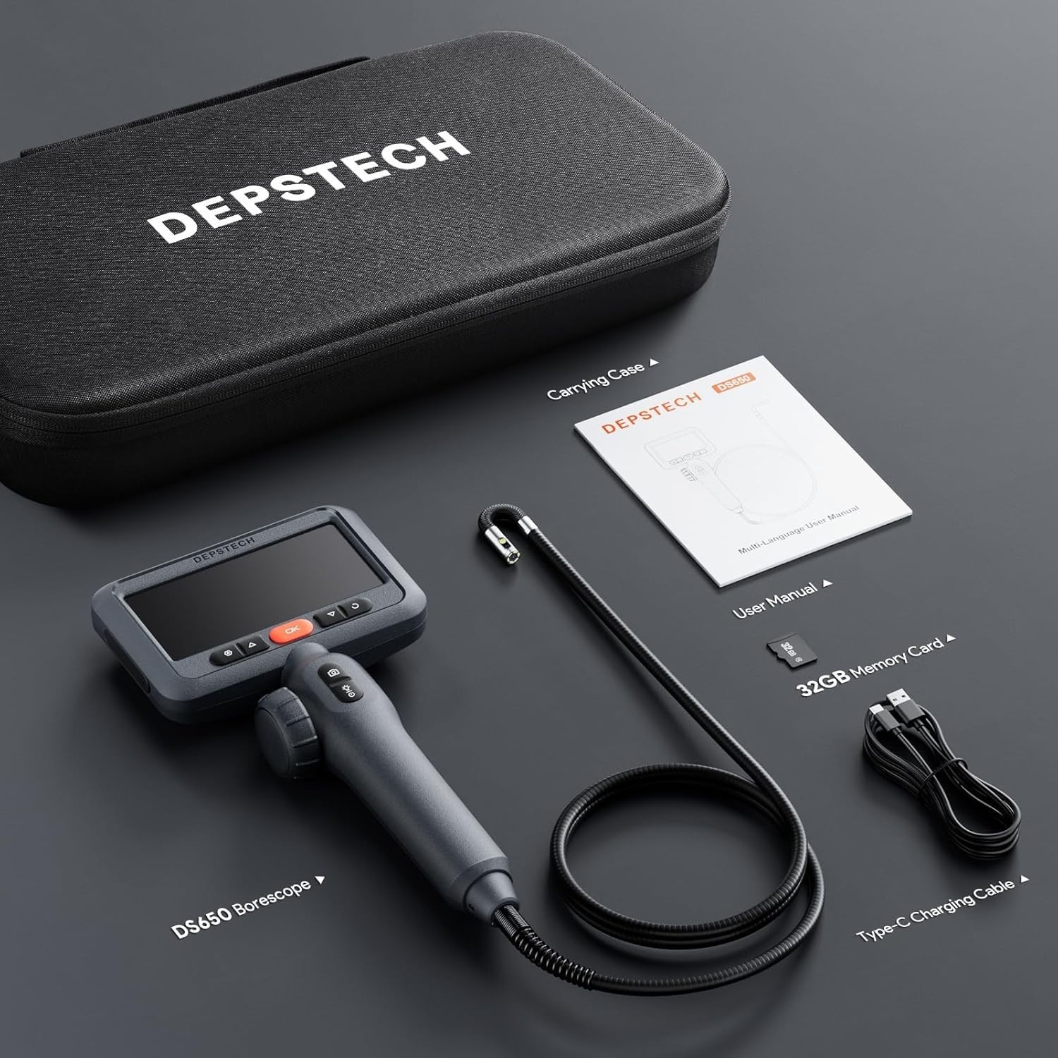 Used DEPSTECH 10FT Articulating Endoscope Dual Lens Industrial Inspection Camera