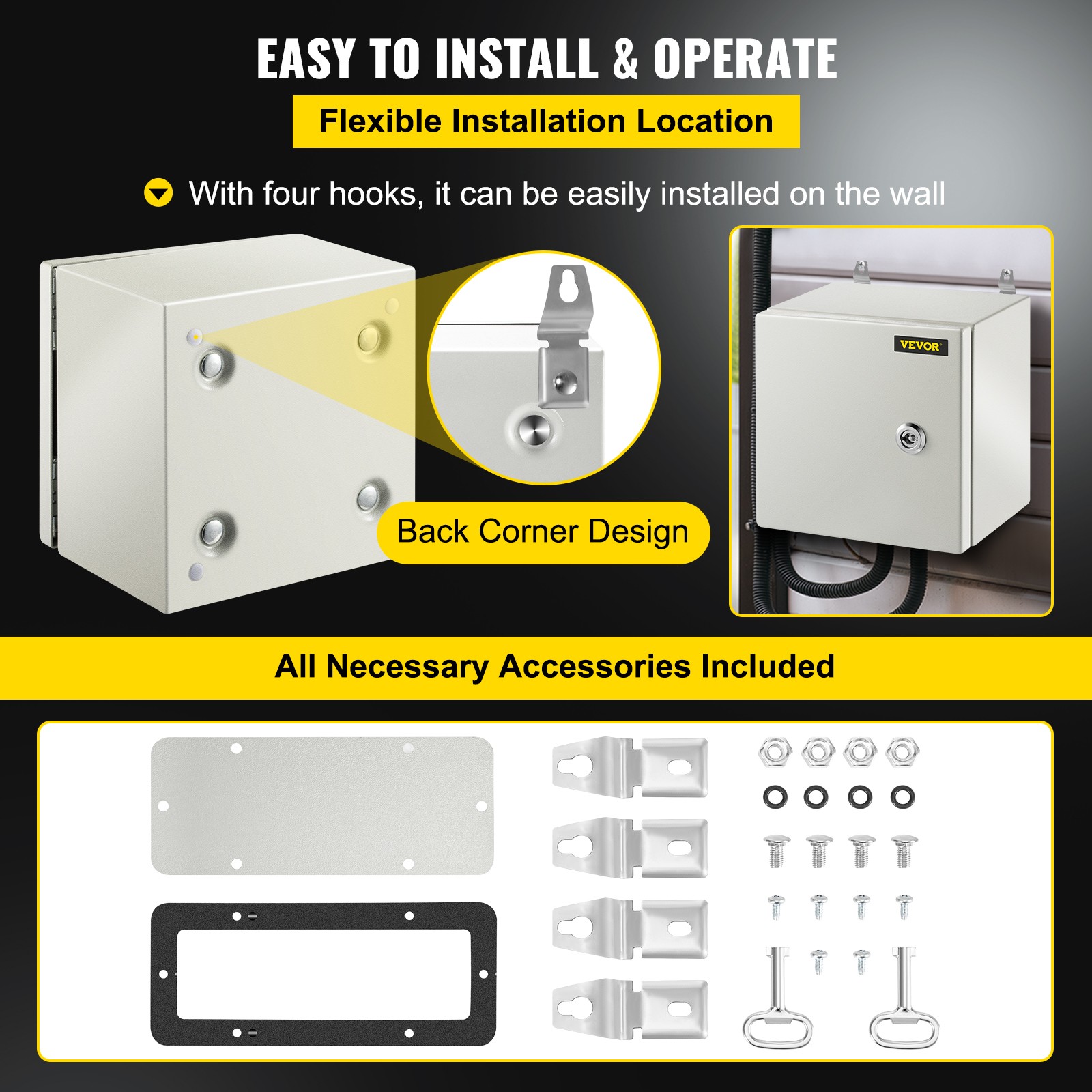 VEVOR 8» 10» 12» Metal Electrical Enclosure IP65 Waterproof Wall Junction Box