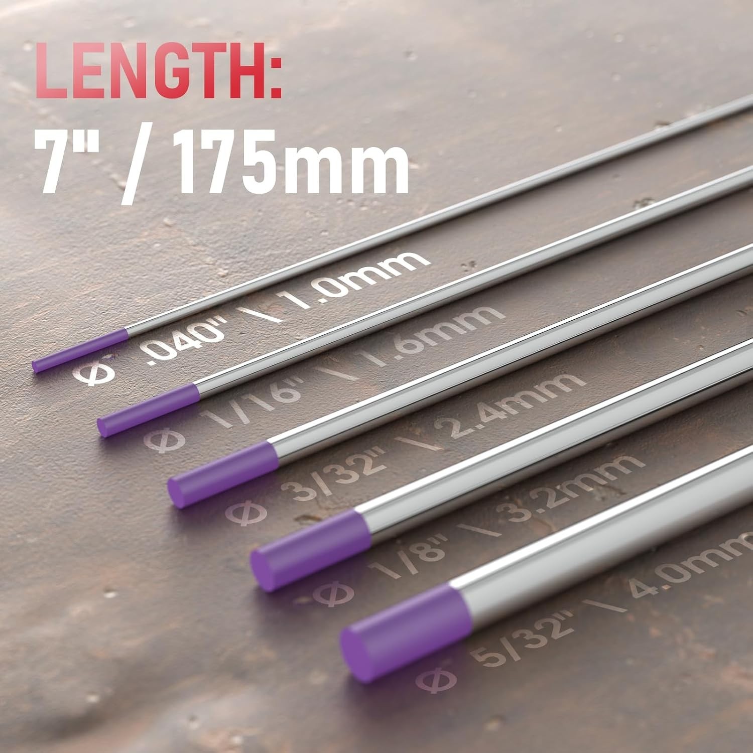 AWS Certified .040 Inch Tungsten Electrode 7 Inch Length Non-Radioactive 10-Pack