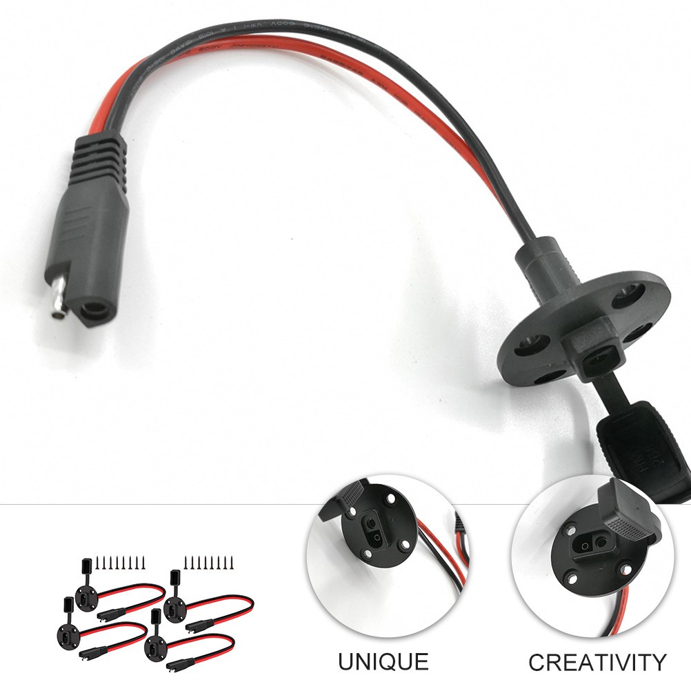 4 Sets Sae Mount Power Plug with Copper Wire Durable ABS Black for Solar