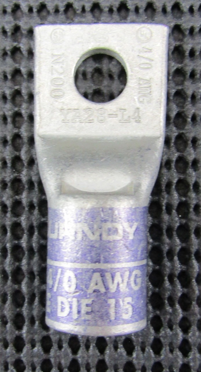 BURNDY YA28-L4 4/0AWG 1-HOLE PURPLE DIE 15 COMPRESSION LUG – NEW NO BOX