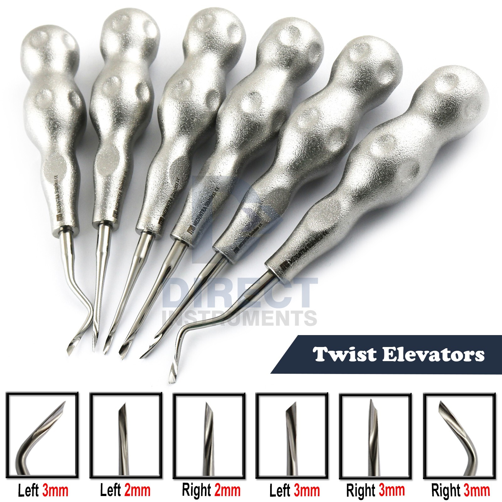 6Pcs Set Dental Twist Point Root Elevators Luxating Tooth Extraction Surgical CE