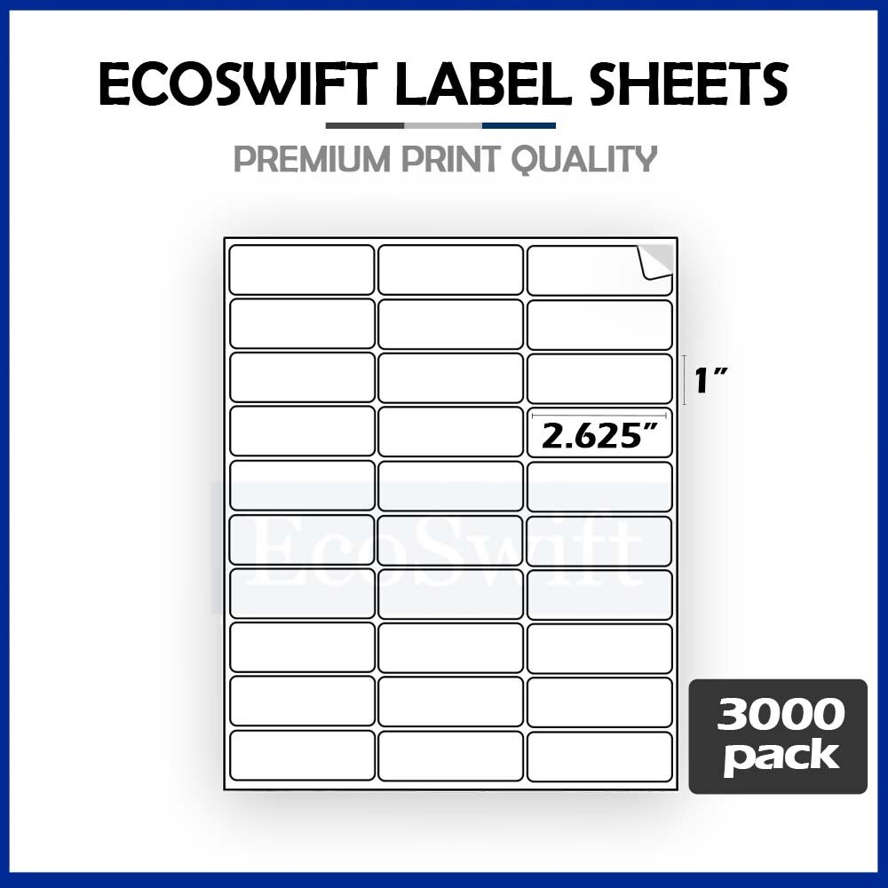 90000 2.625 x1 EcoSwift Laser Address Shipping Adhesive Labels 30/sheet 1 x2 5/8