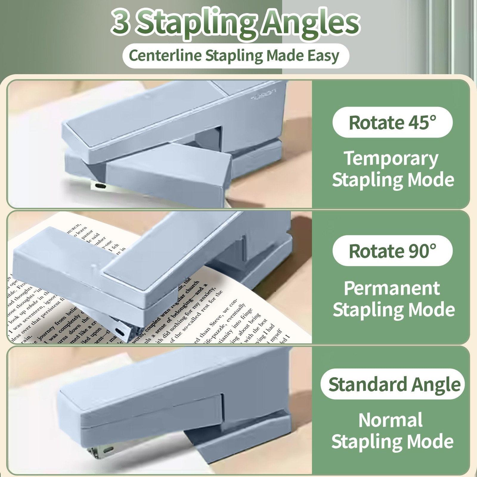 360° Rotating Swing-Arm Stapler, 25-Sheet Capacity, Blue.