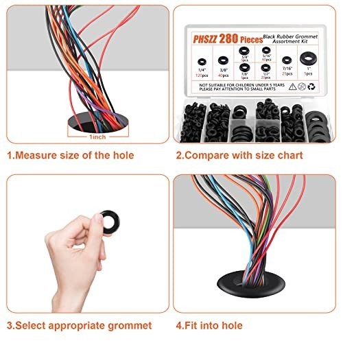 Rubber Grommets Kit 280 Piece Assortment for Wiring Cable Automotive Sheet Metal