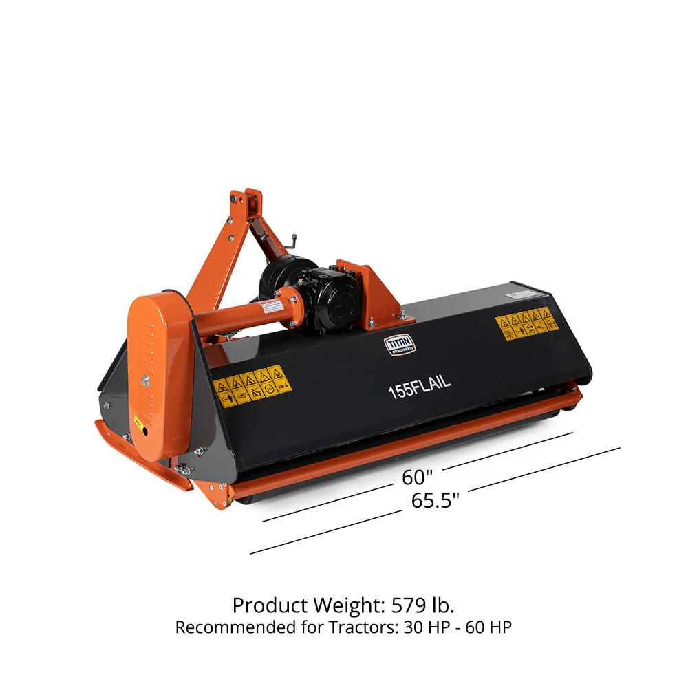 Titan Attachments 3 Point 60″ Flail Mower, PTO Powered 30-60HP Mowing for Cat 1
