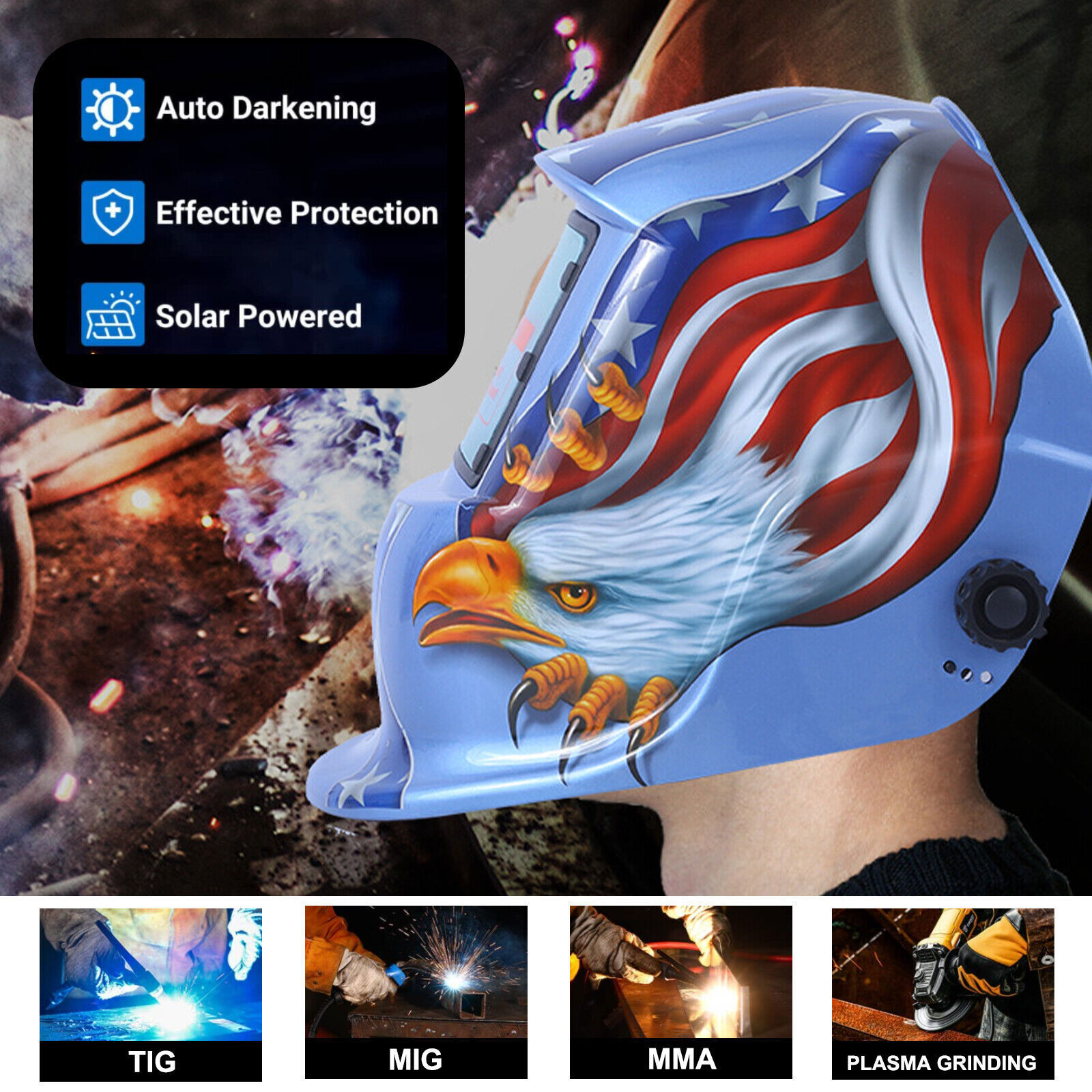 Solar Welder Helmet True Color Auto-Darkening Welding Helmet Arc Tig Mig Weld