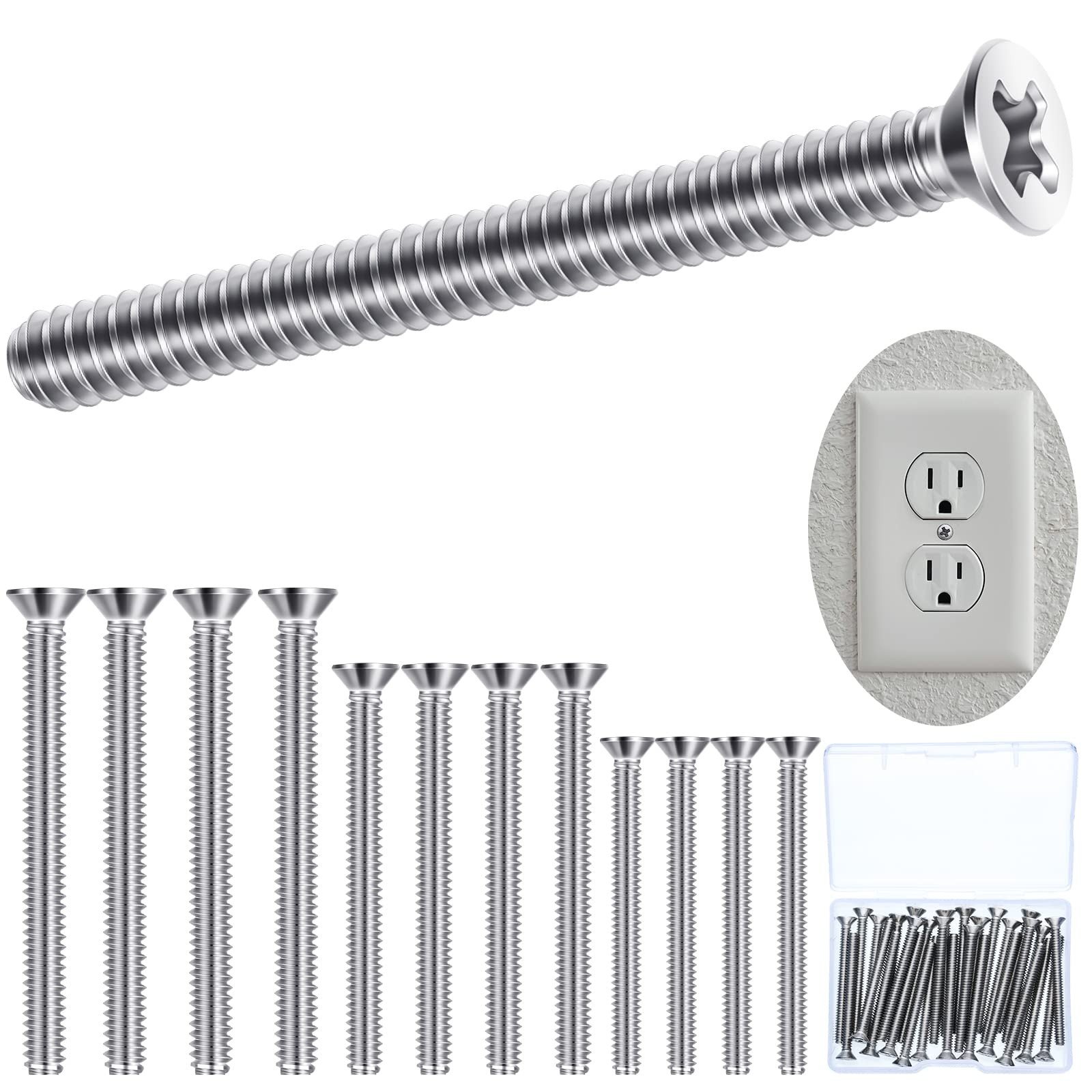 Ripeng 30 Pieces Extra Long Outlet Screws Machine Long Electrical Outlet Screws