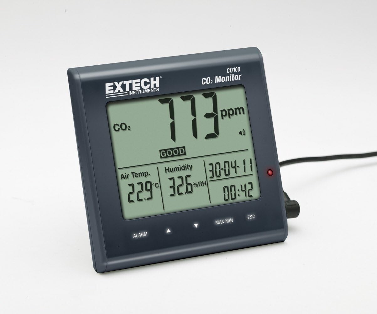 Extech CO100 Desktop Indoor Air Quality CO2 Monitor Digital Carbon Dioxide Alarm
