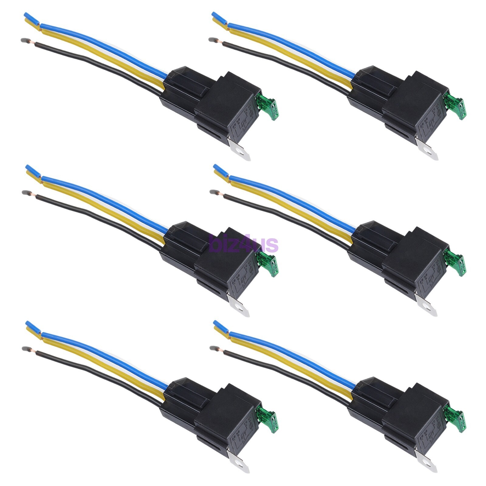6 Pack 12V DC 30 Amp 4-Pin Automotive Relay Harness Set Switch Fuse US