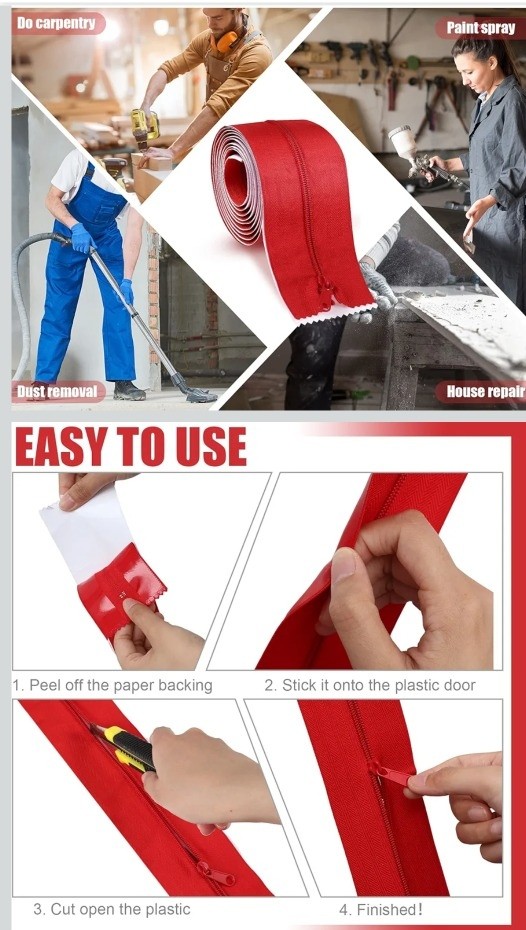 Tigeen 12 Roll Heavy Duty Zipper Door for Dust Barriers 7 ft x 3 Inch Self Adhes