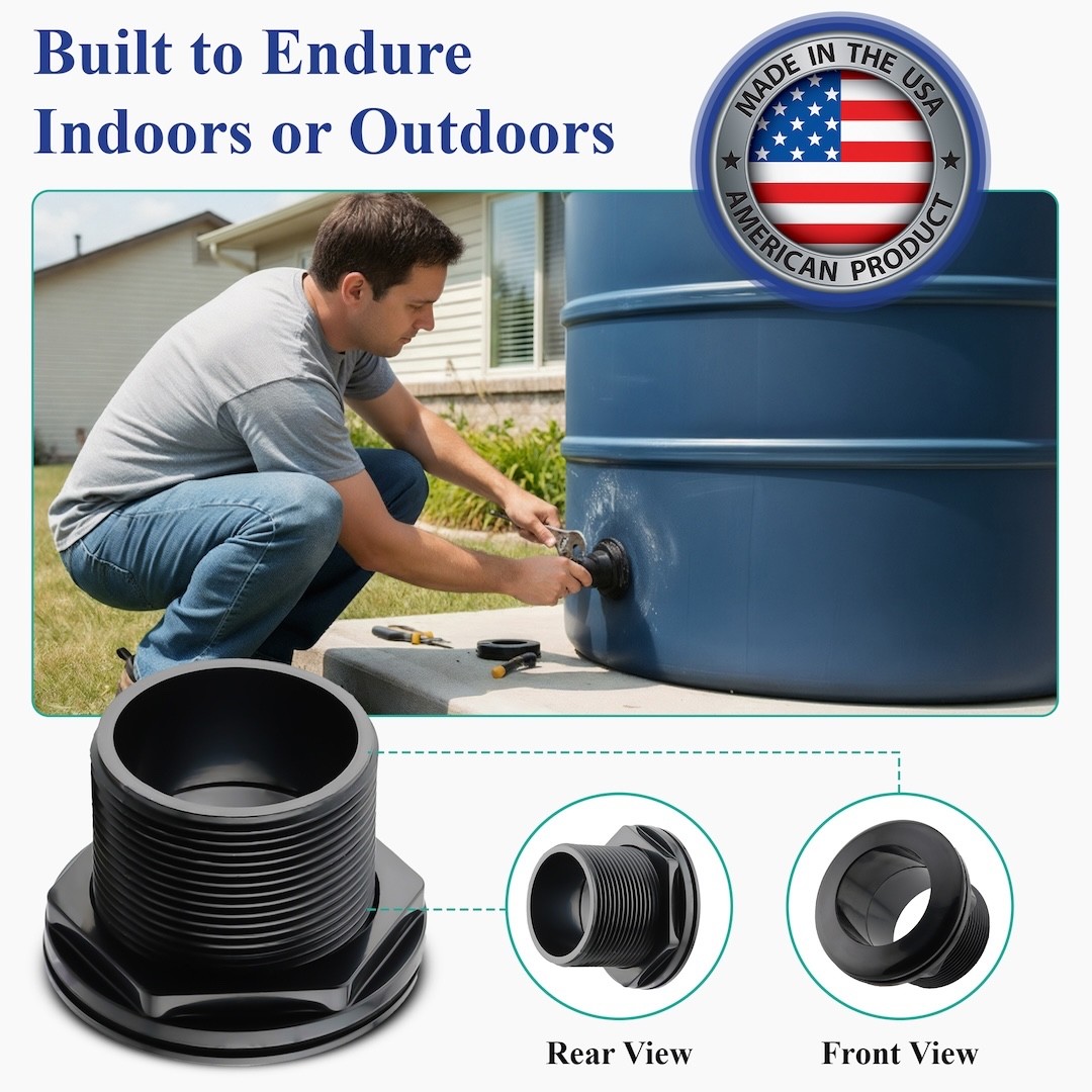 2″ Bulkhead Fitting Slip x Slip ABS Aquarium Tank Water Tank Plumbing USA Made