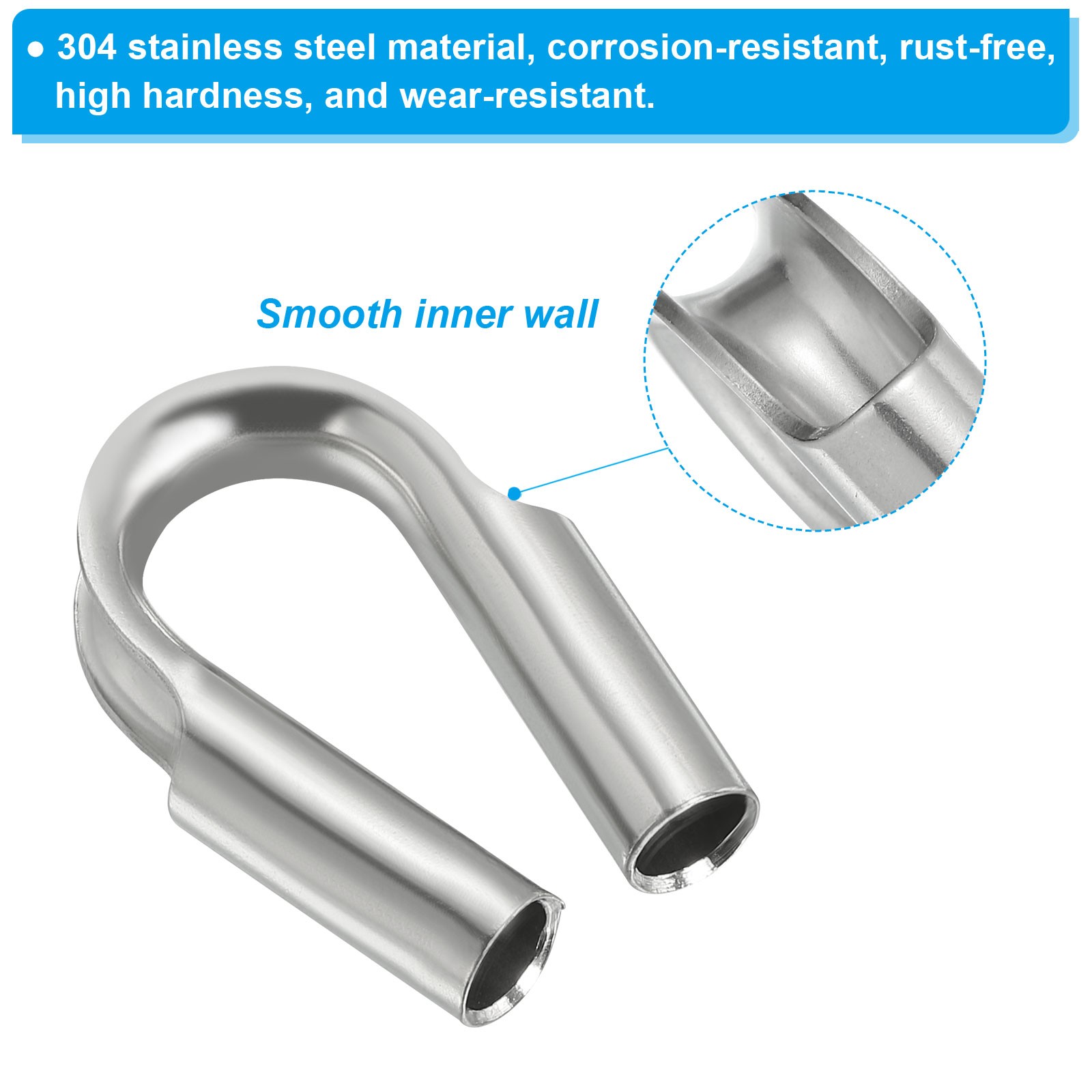 4Pack 1/4″/ 6mm Wire Rope Tube Thimble 304 Stainless Steel Rope Thimbles Silver