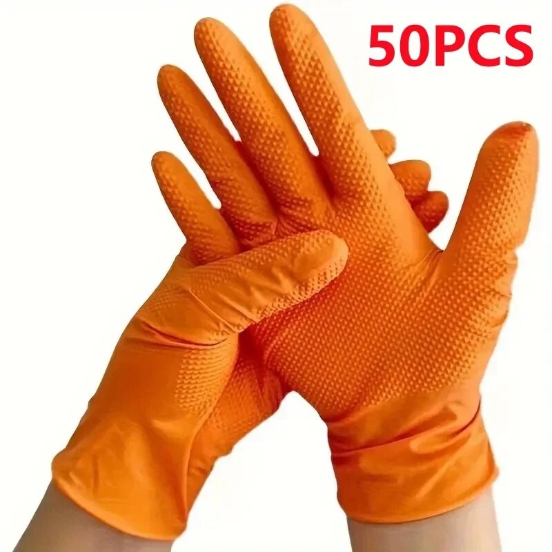 Heavy Duty Nitrile Gloves 8Mil – Textured Orange Mechanic Work Gloves