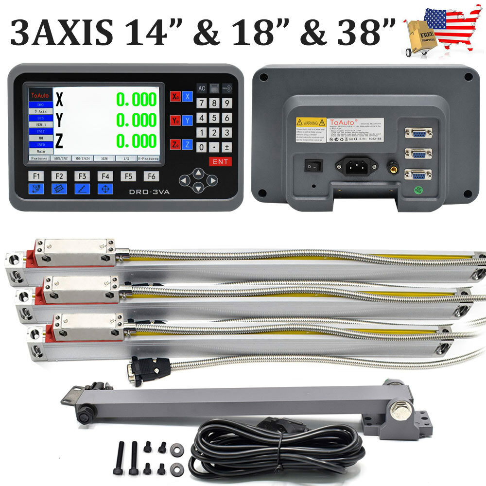 3Axis 14″ 18″ 38″ Linear Glass Scale Bridgeport Kit LCD DRO Digital Readout CNC