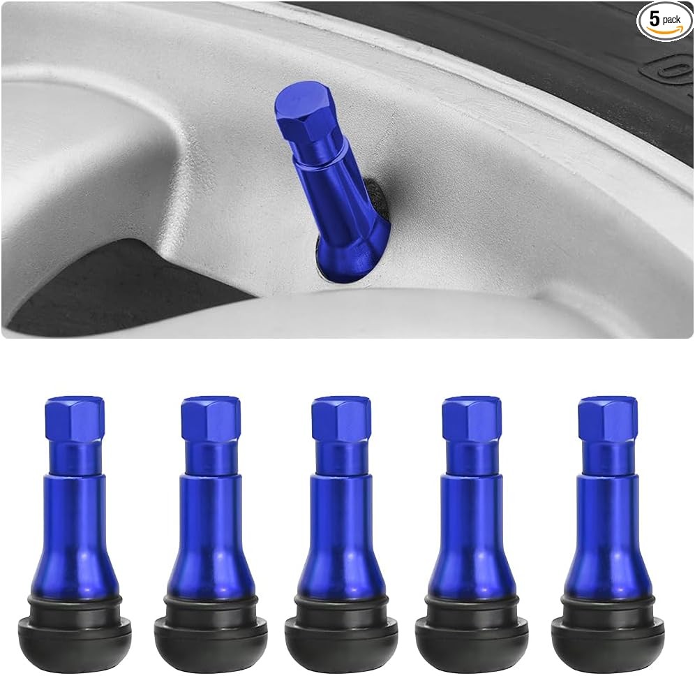 5PCS Tire Valve Stems, Chrome Rubber Car Tire Valve Stem for 0.453 Color: Blue