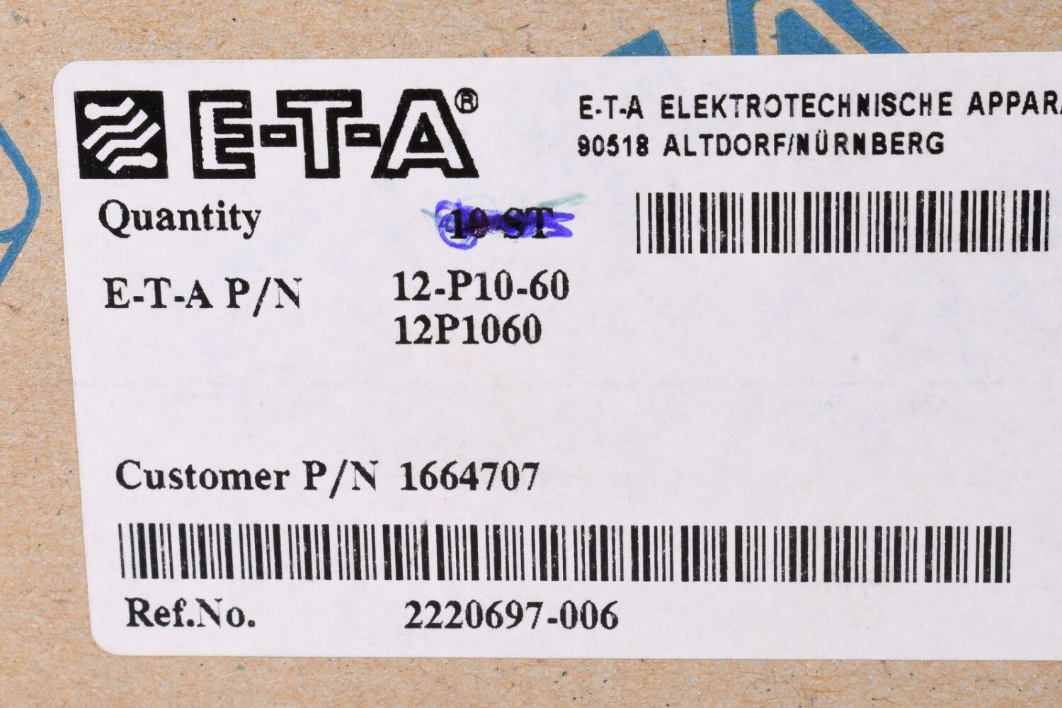 E-T-A 12-P10-60, Type 12, Socket