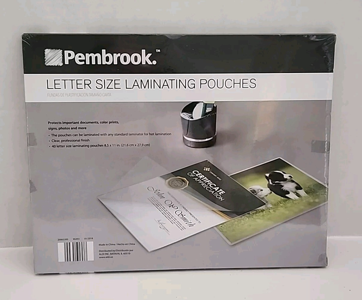 40 Pembrook Letter Size Laminating Pouches 8.5 × 11 In. NIP