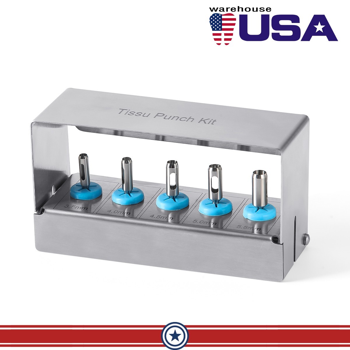 5 Pcs Dental Implant Tissue Punch Kit set Surgical Surgery With Box Holder