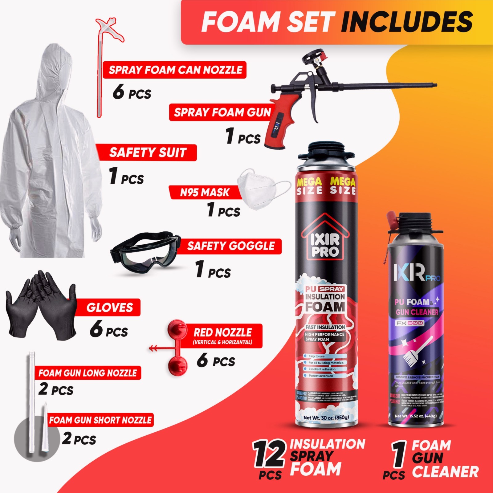 Mega Size Spray Foam Insulation Kit (12 PK Kit-30oz) Expanding Foam Sealant