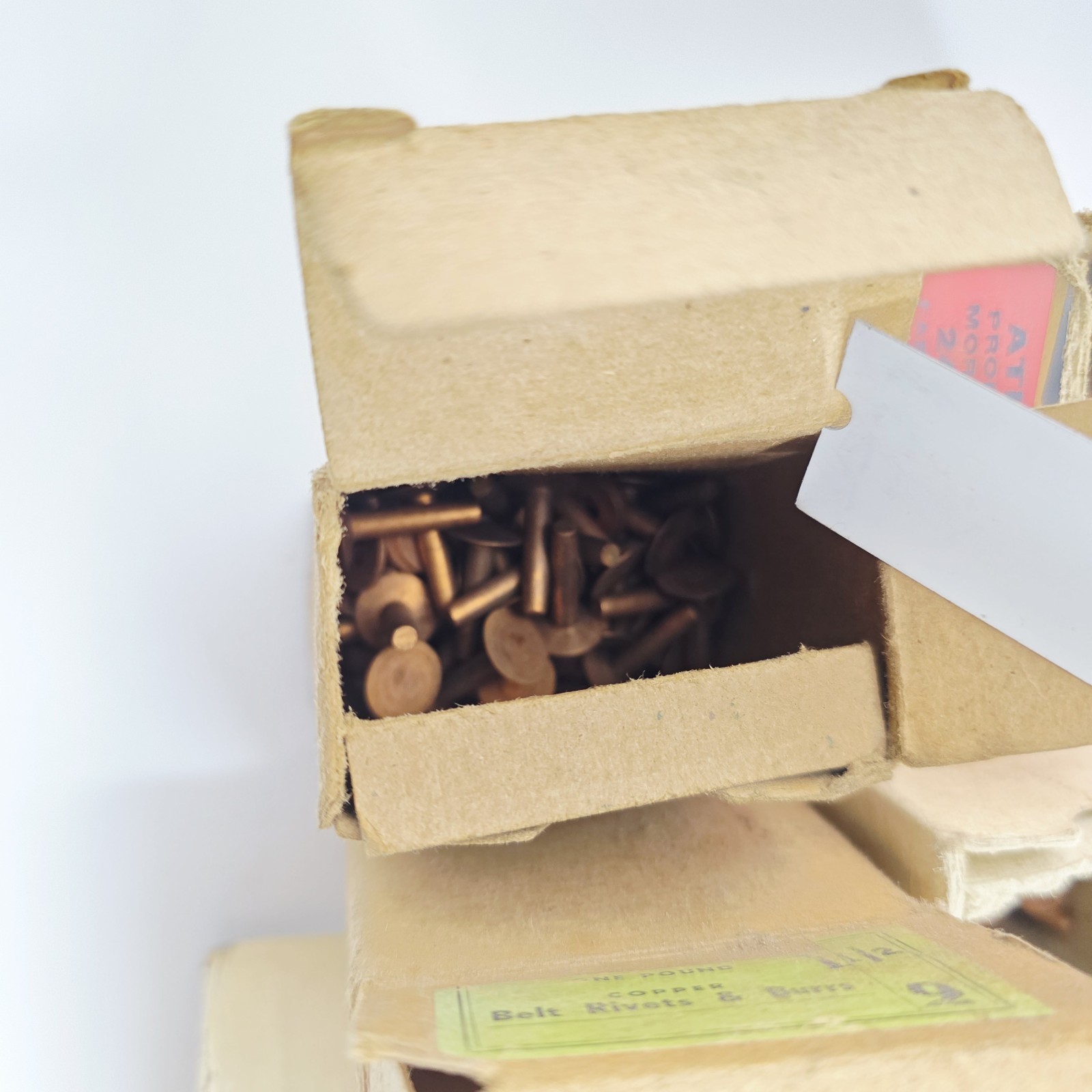 9 Pounds Vintage Copper Steel Belt Fasteners Tubular Rivets Burrs Boxes Lot Bulk