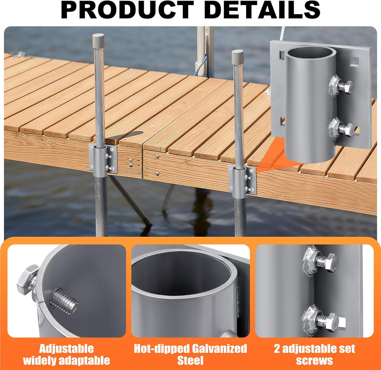 Stationary Dock Side Leg Pipe Holder Heavy Duty Hardware Brackets 5X5 Inch Backe