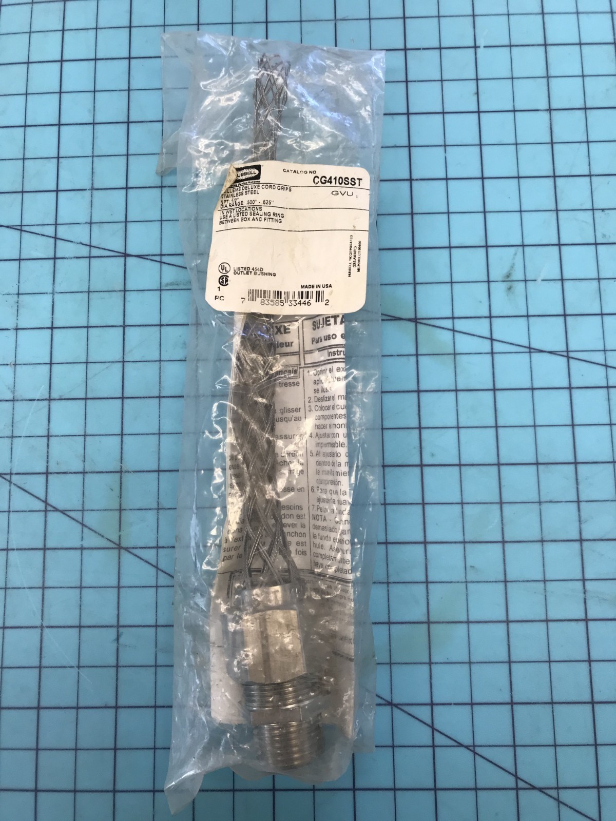 Hubbell Straight Male Stainless Steel Deluxe Cord Grip, .500-.625″, CG410SST