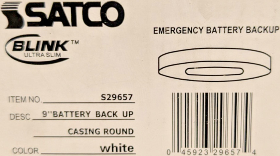SATCO BLINK ULTRA SLIM 9″ WHITE EMERGENCY BATTERY BACK-UP ROUND CASING S29657