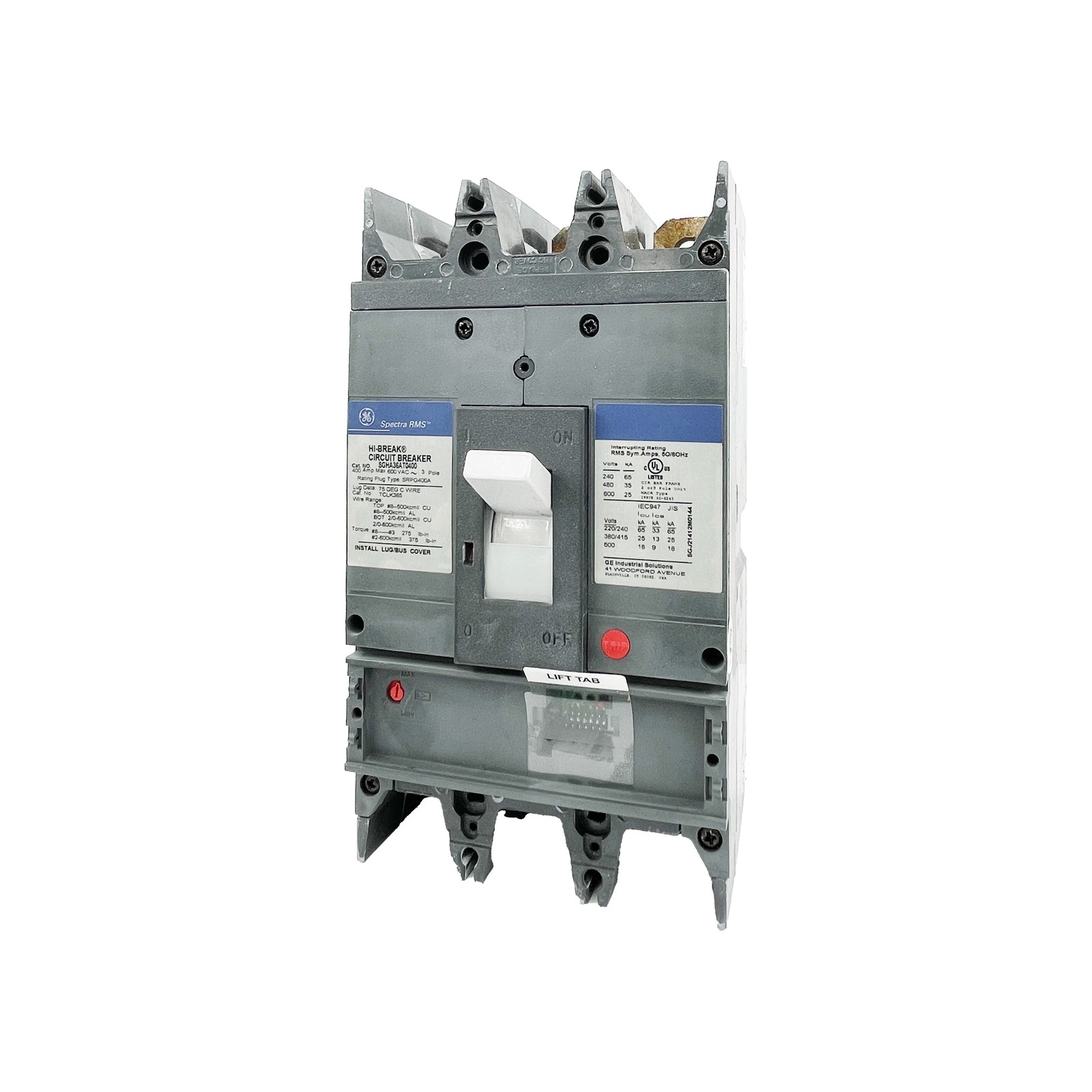 NIB – GE – SGHA36AT0400 – Molded Case Circuit Breaker – 400A, 3-Phases, 600V