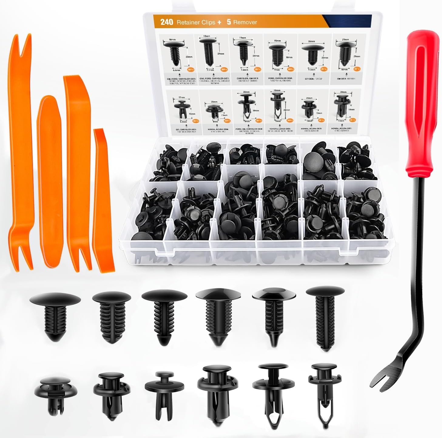 GOOACC 240PCS Bumper Retainer Clips Car Plastic Rivets Fasteners Kit