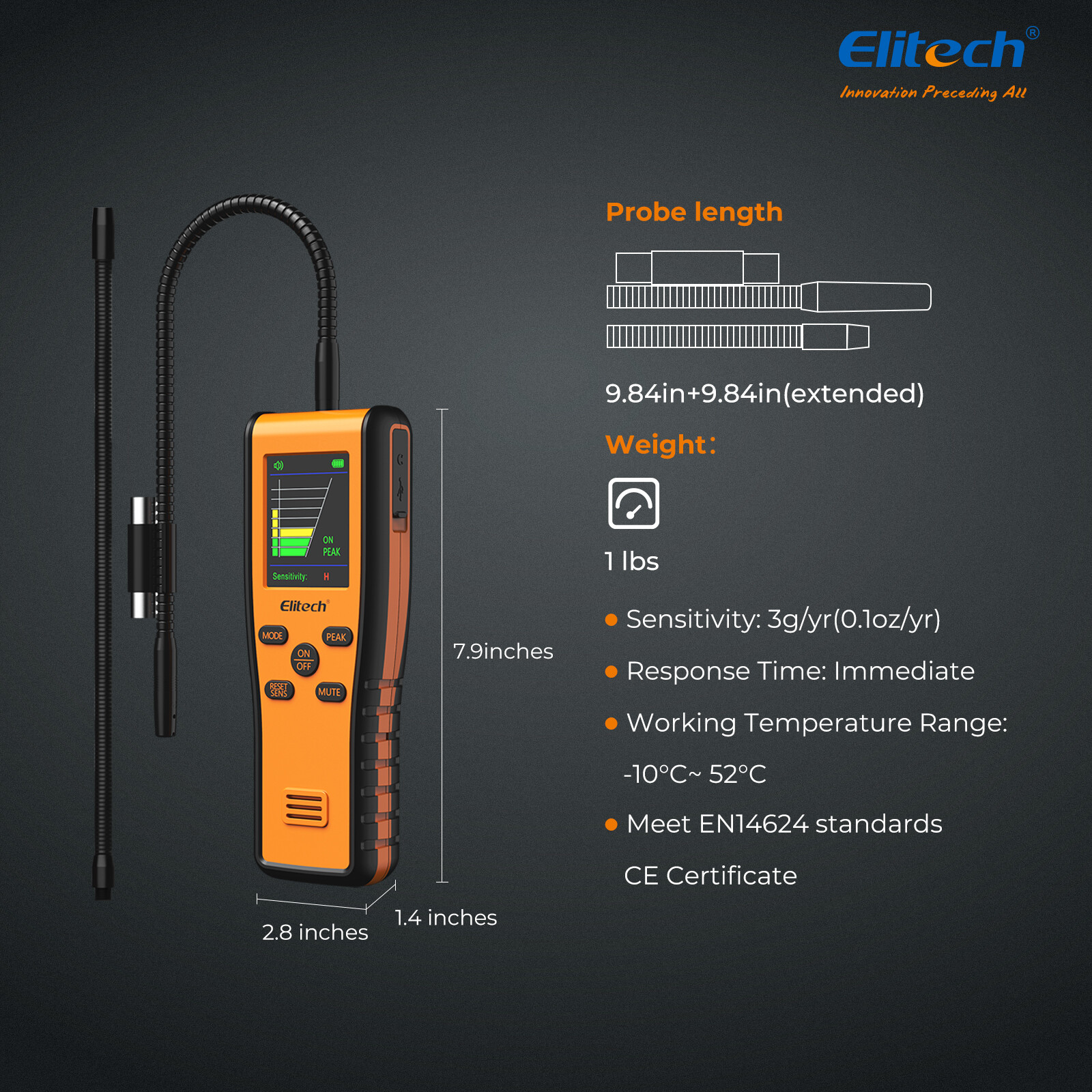 Elitech Dual Sensor Infrared&Heated Diode HVAC Refrigerant Leak Detector IR-200