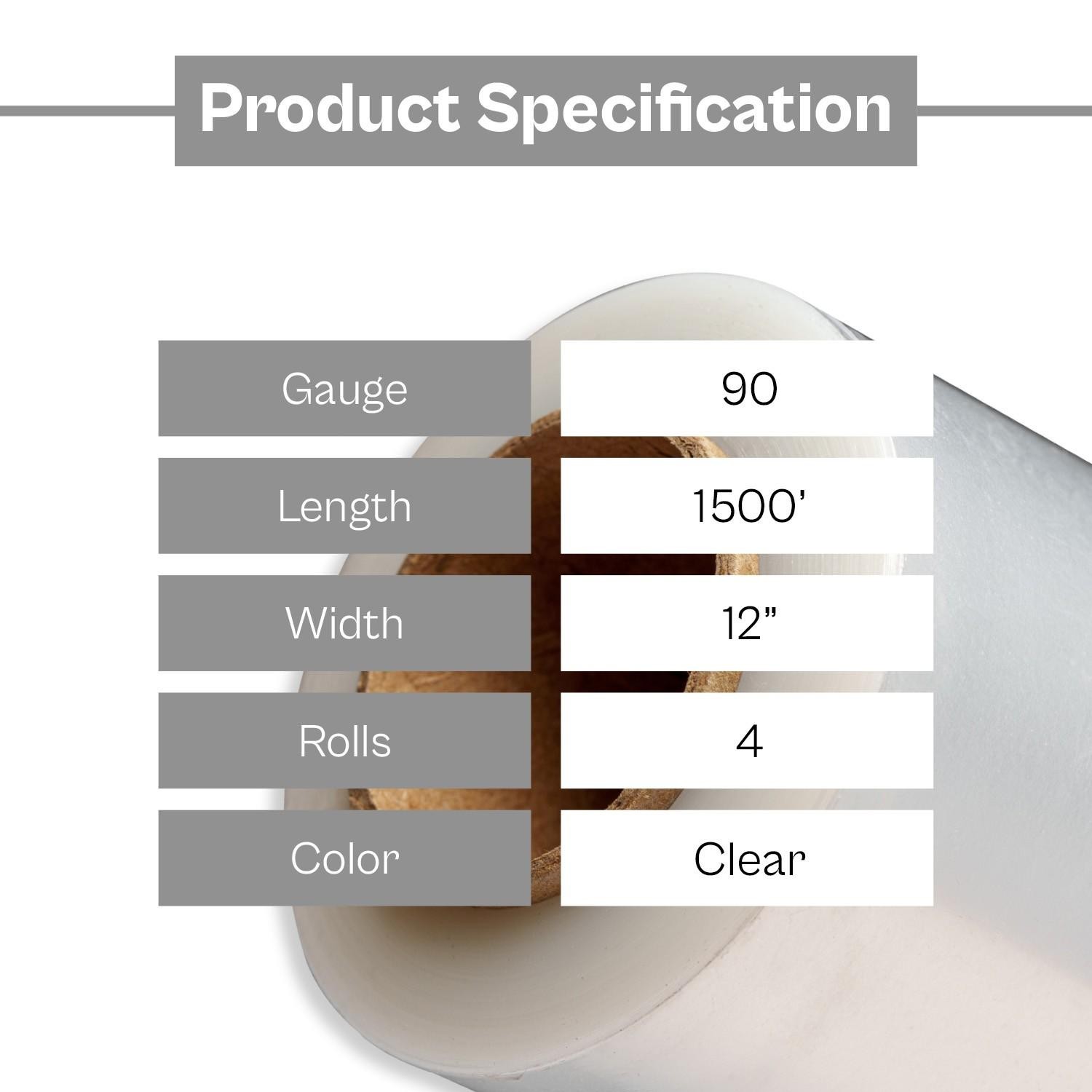 12″ x 1500FT 90 Ga Pallet Wrap Blown Stretch Film Shrink Hand Wrap 1500′ 4 Rolls