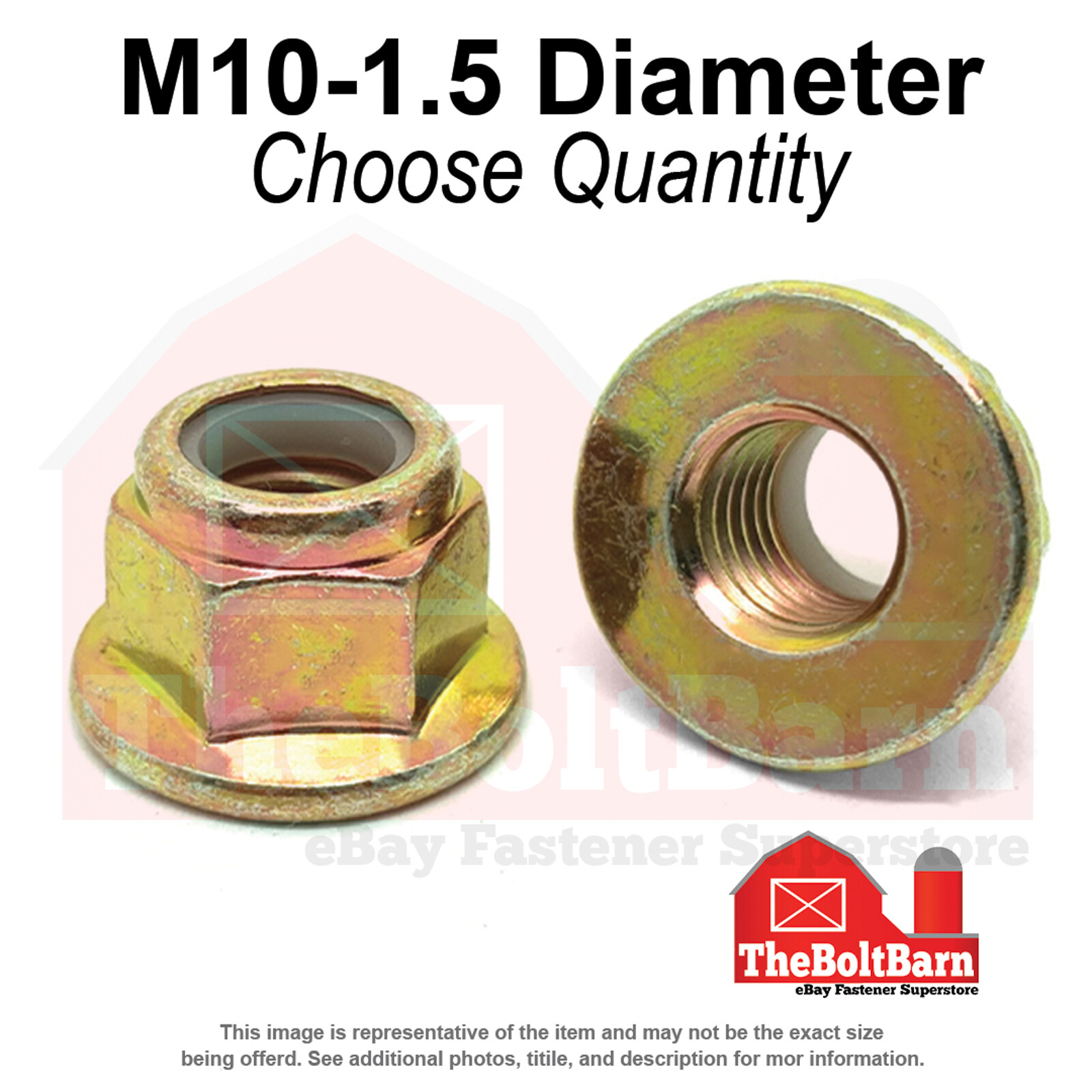 M10-1.5 Class 10 Nylon Insert Hex Flange Lock Nuts Zinc Yellow Thread (Pick Qty)