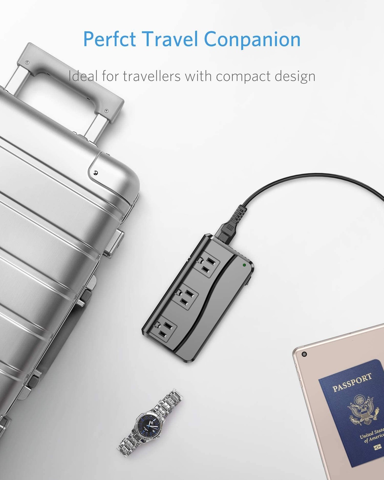 BESTEK 250W Power Converter 3-Outlet and 4-Port USB Travel Voltage Transforme…