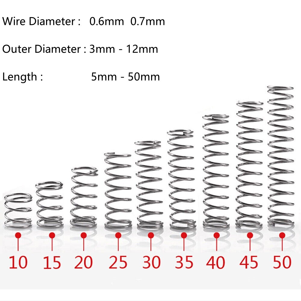10Pcs Wire Dia 0.6/0.7 304 Stainless Steel Compression Spring OD 5mm-50mm