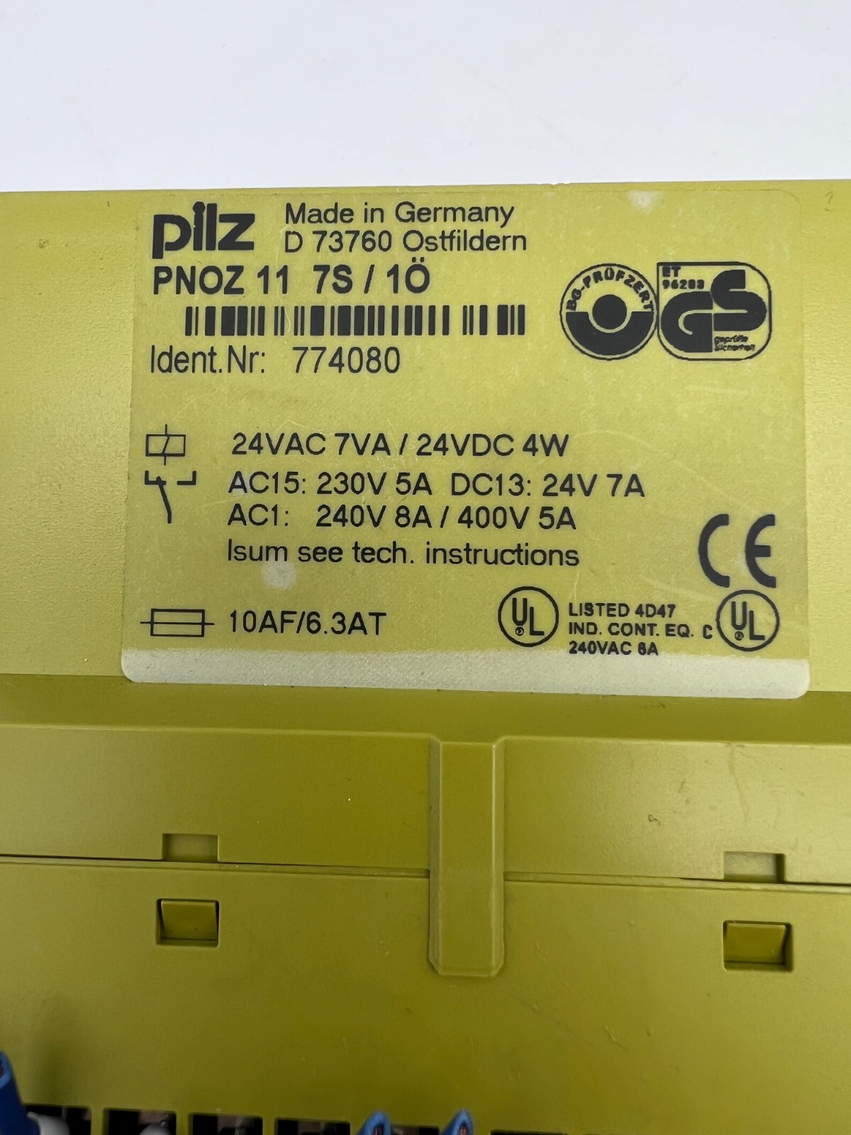 PILZ PNOZ 11 7S 774080 Safety Relay 24VAC 7VA/ 24VDC 4W DIN Rail GERMANY